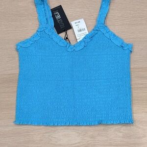 NWT Katie J NYC Cropped Blue Ruffled Tank Top